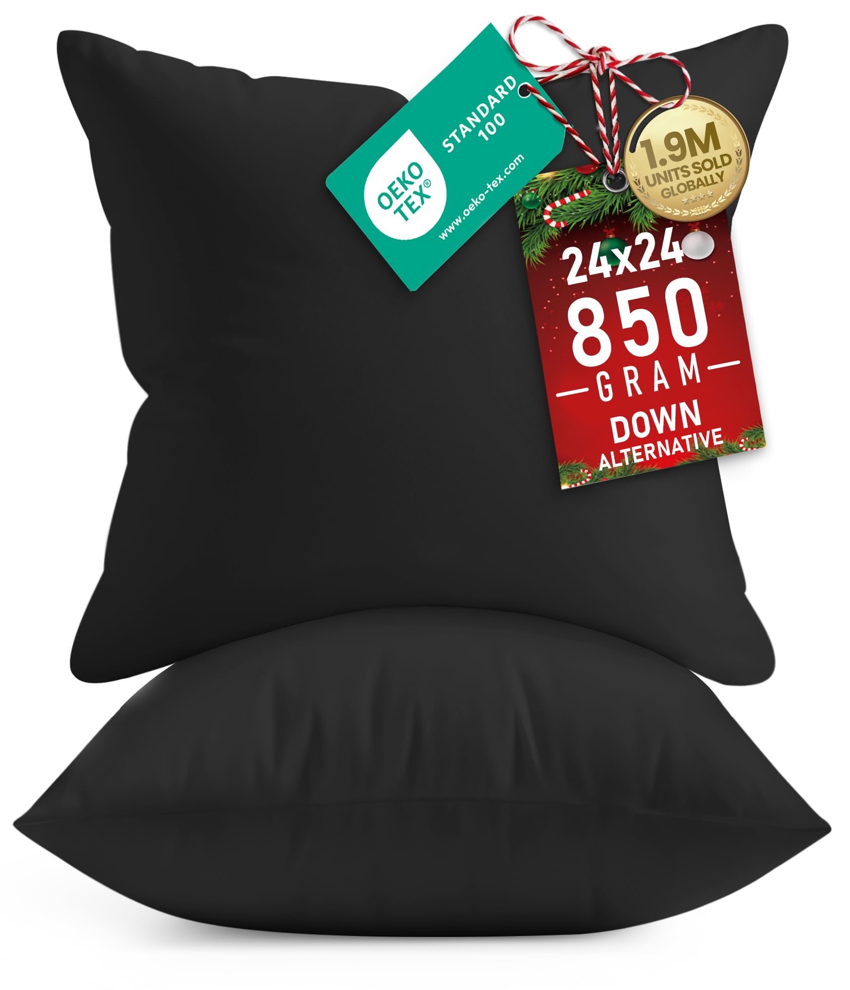 Utopia Bedding 24x24 Pillow Inserts, Set of 2, Black – Indoor Decorative Throw Pillows for Bed, Sofa & Couch – Soft, Supportive & Fluffy Cushion Inserts