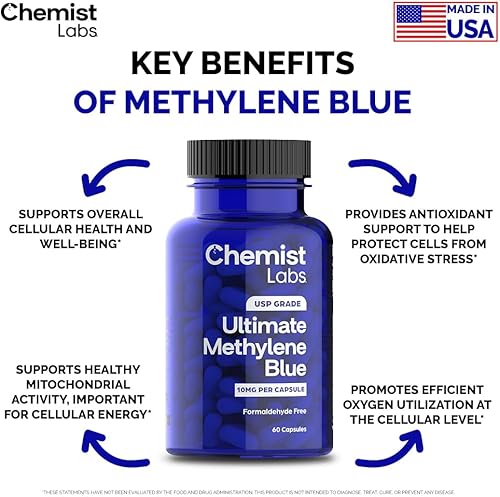 Miniatura 29 de Cápsulas de azul de metileno para humanos – grado USP 99% de pureza, grado farmacéutico azul de metileno, probado por terceros, apoya la función