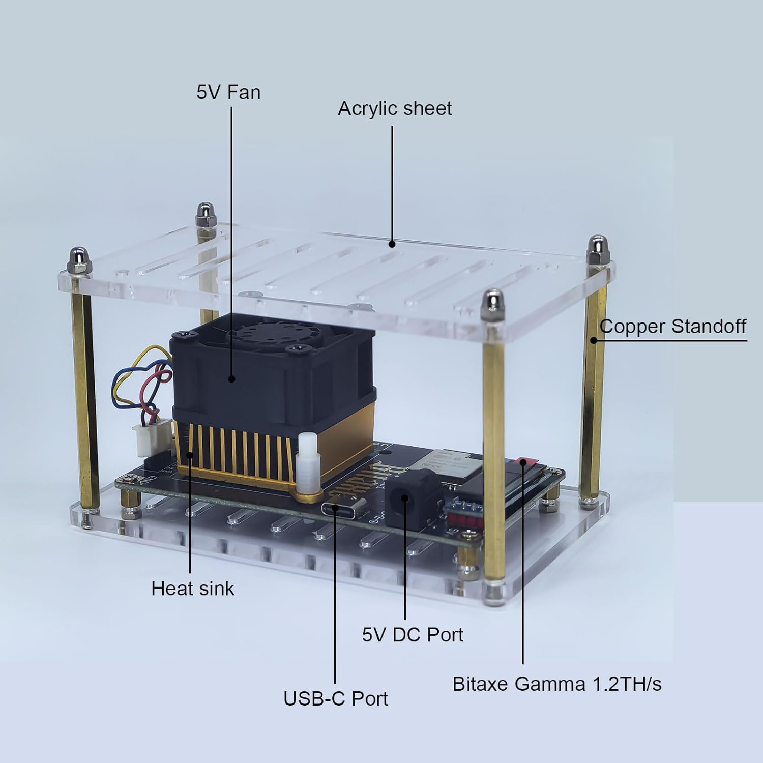 NerdRhino Bit Gamma - 1.2+TH/s Bitcoin Miner BM1370 ASIC chip 5V6A DC Acrylic Structure Redefining Home Bitcoin Mining Machine