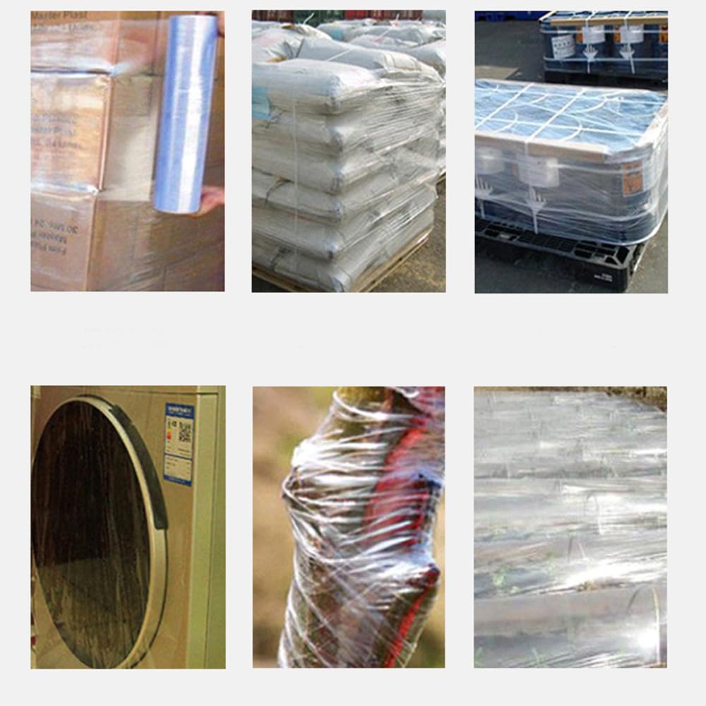 WELSTIK Film Negro para Embalar, 40 cm x 250 m, Con Mango de Plástico, para Embalaje de Palés, Transporte, Estabilidad y Protección, (Negro, 4 Rollos)