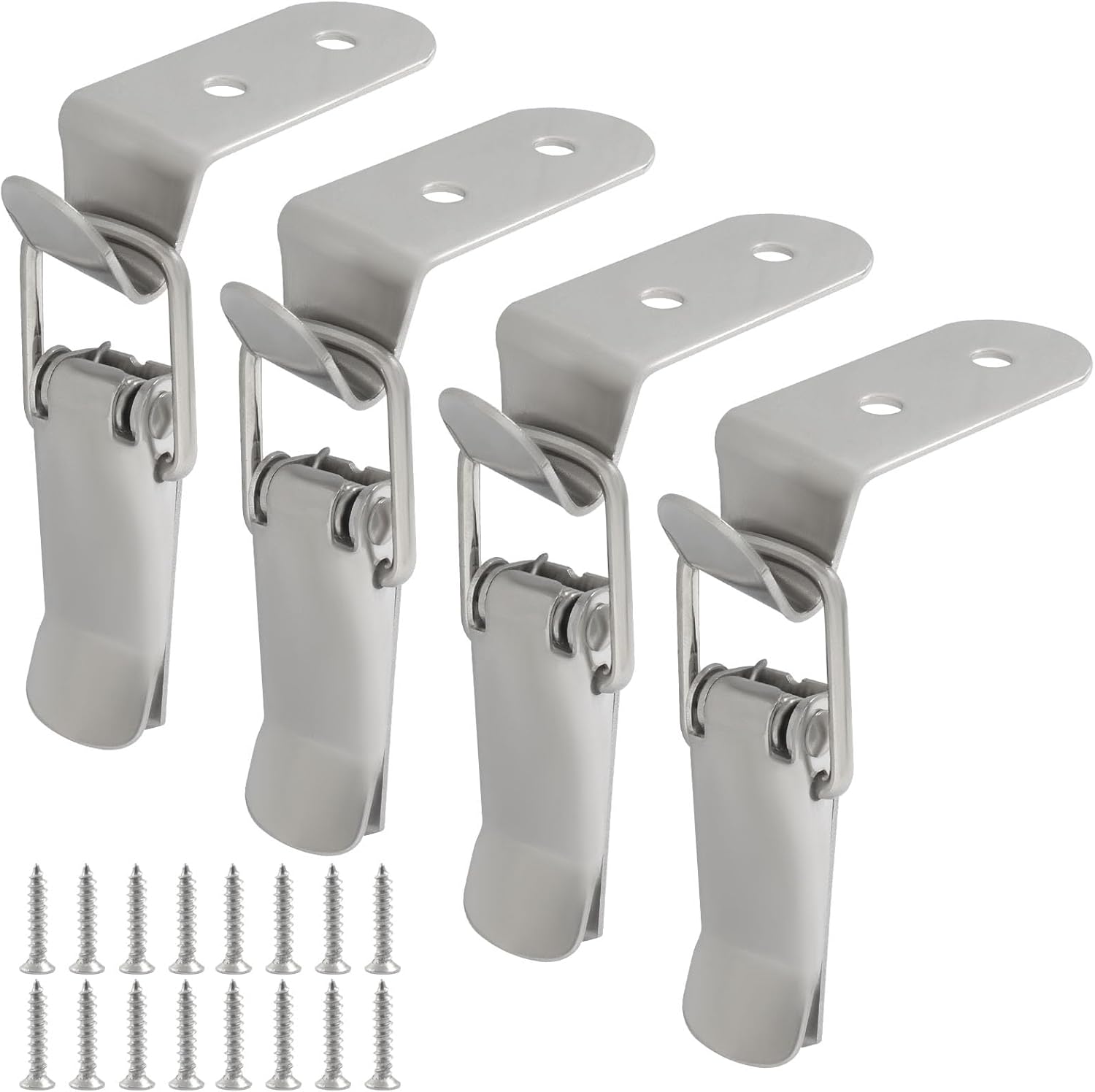 90 Degree Tool Box Hood Locks Latches with Lock Button - Heavy Duty Stainless Steel Cabinet Latch Toggle Catch for Boxes, Cabinets, Drawers & Trunks (8 Sets, Includes Mounting Screws)