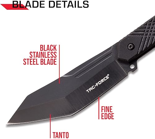 Miniatura 3 de TAC Force - Cuchillo de hoja fija - Hoja de acero inoxidable negro, espiga completa, mango negro G10, incluye funda de nailon moldeado por inyección
