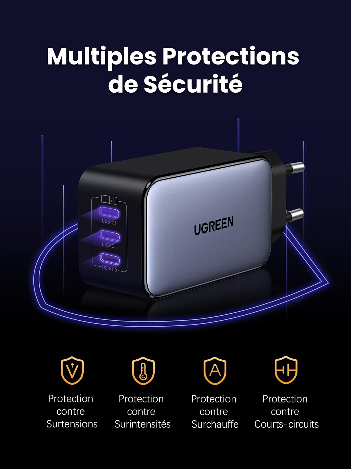 UGREEN Nexode 65W Prise Chargeur Triple USB C Charge Rapide Tech GaNInfinity Compatible avec iPhone 17 Pro Max Air 16 15 14 13 12 Galaxy PPS 45W S26 S25 S24 A15 iPad MacBook Neo Air Pro Pixel 10 9 8