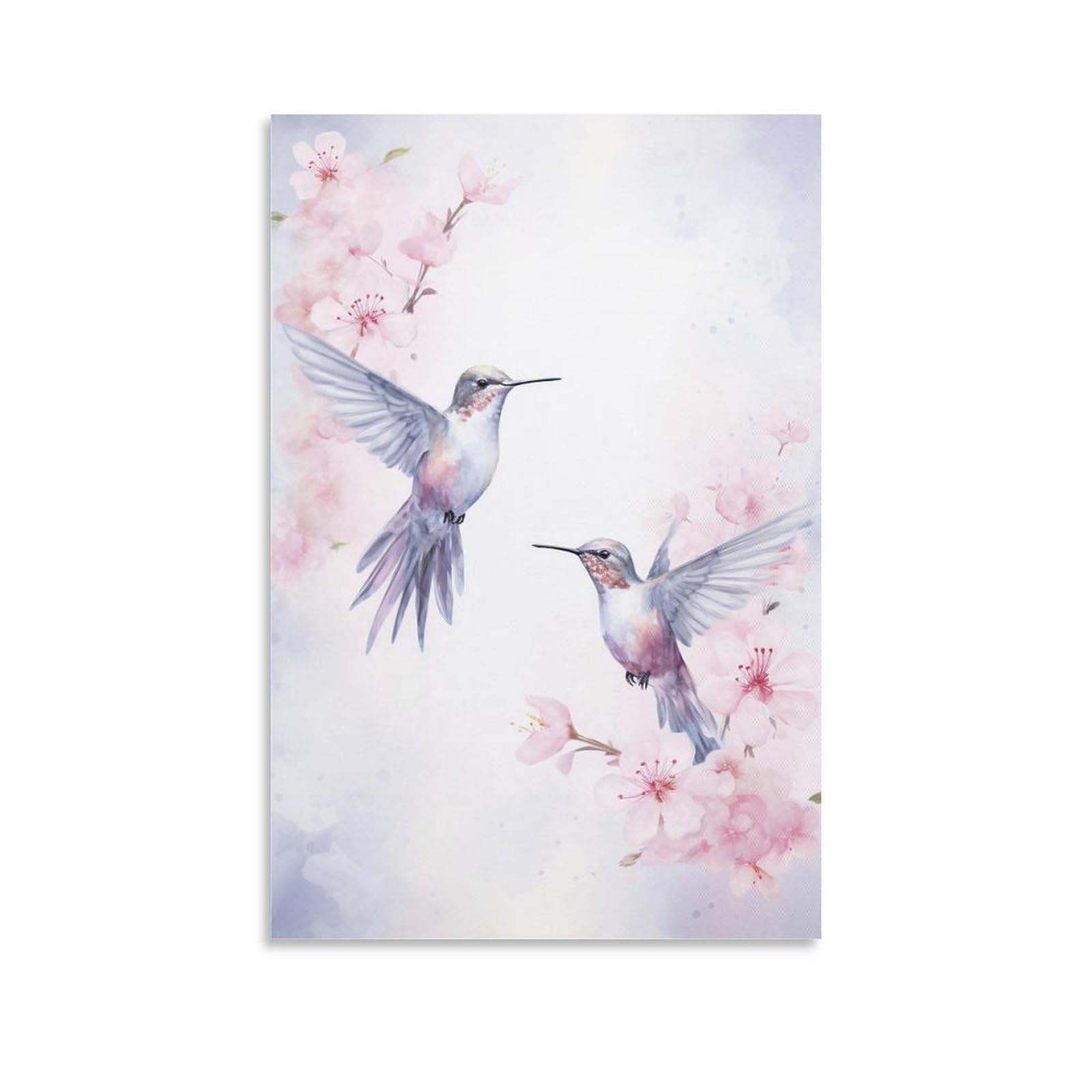 Foccar Unframe-Modern Hummingbird Modern Hummingbird Canvas Wall Decor Watercolor Bird Beautiful Flower Animal Poster Wall Art For Living Room Bedroom Artwork