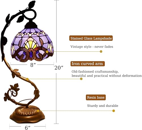 Miniatura 7 de Lámpara de mesa estilo Tiffany de 8 pulgadas, pantallas barrocas de vitrales, lámpara de noche pequeña, lámpara de mesita de noche, luz de