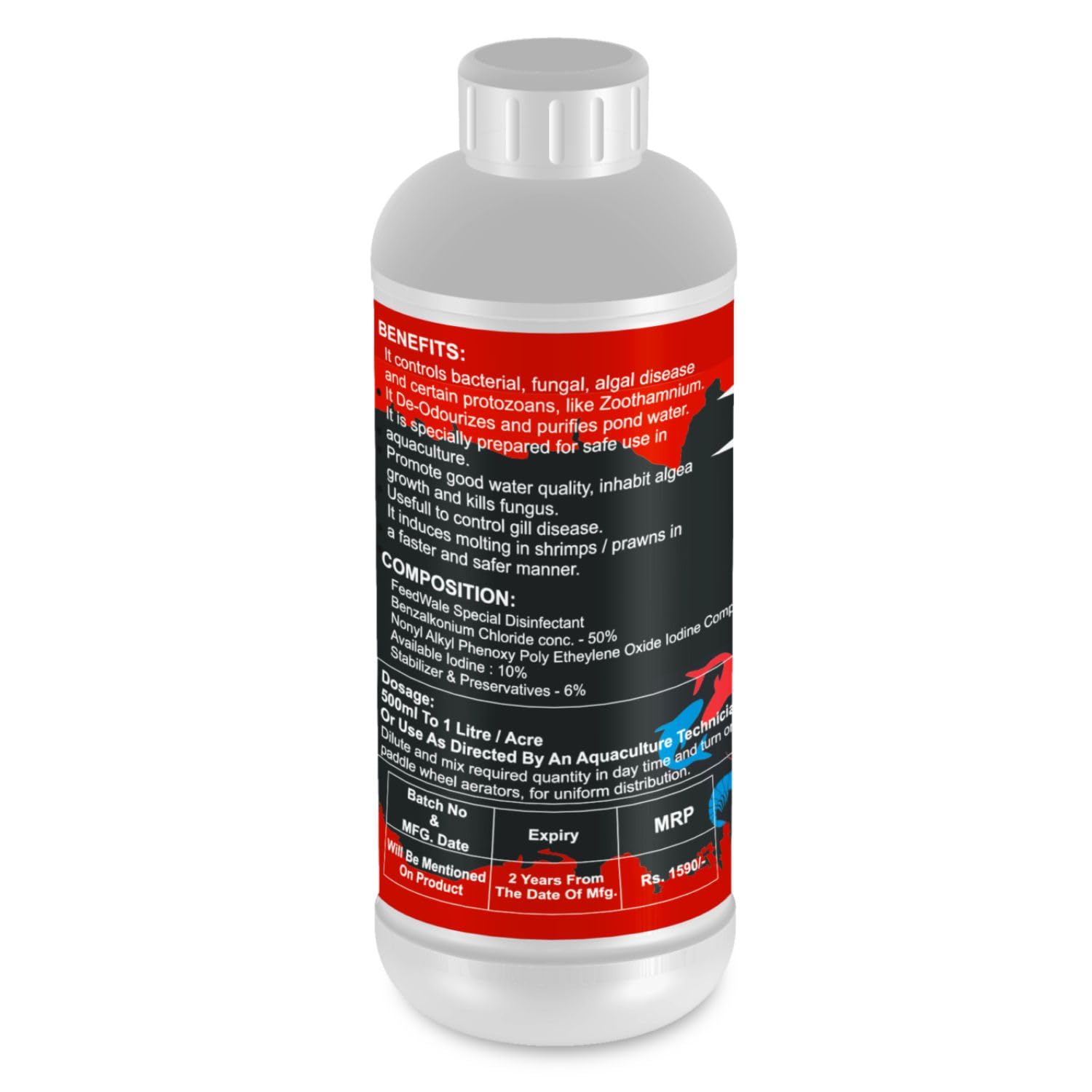FeedWale Fish Guard 1 Litre Cures Fungal and Bacterial Infection for Fishes in Ponds & BioFloc Aquaculture Water Treatment 1