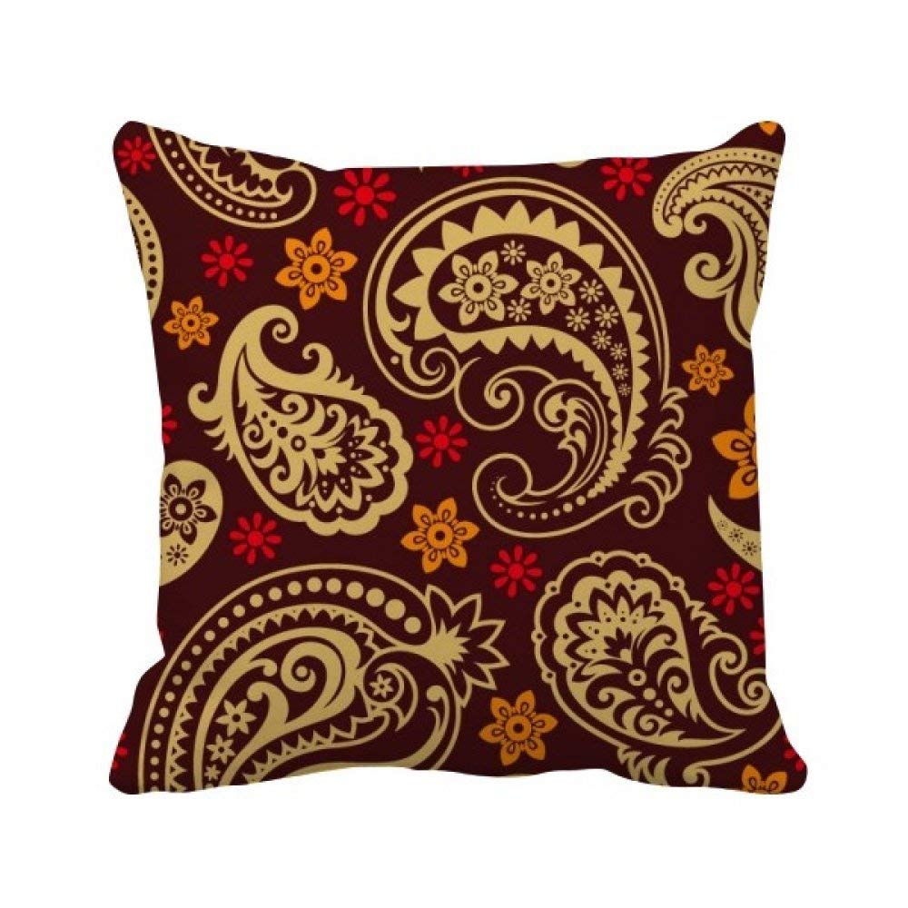 Coussin marron art carré tissu imprimé multicolore 40x40cm décor canapé