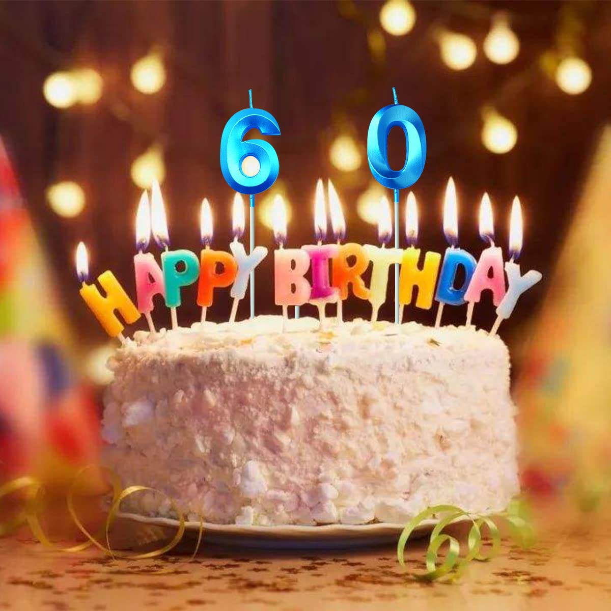 Velas Azules De 60 Cumpleaños Para Tartas, Número 60 6 Con