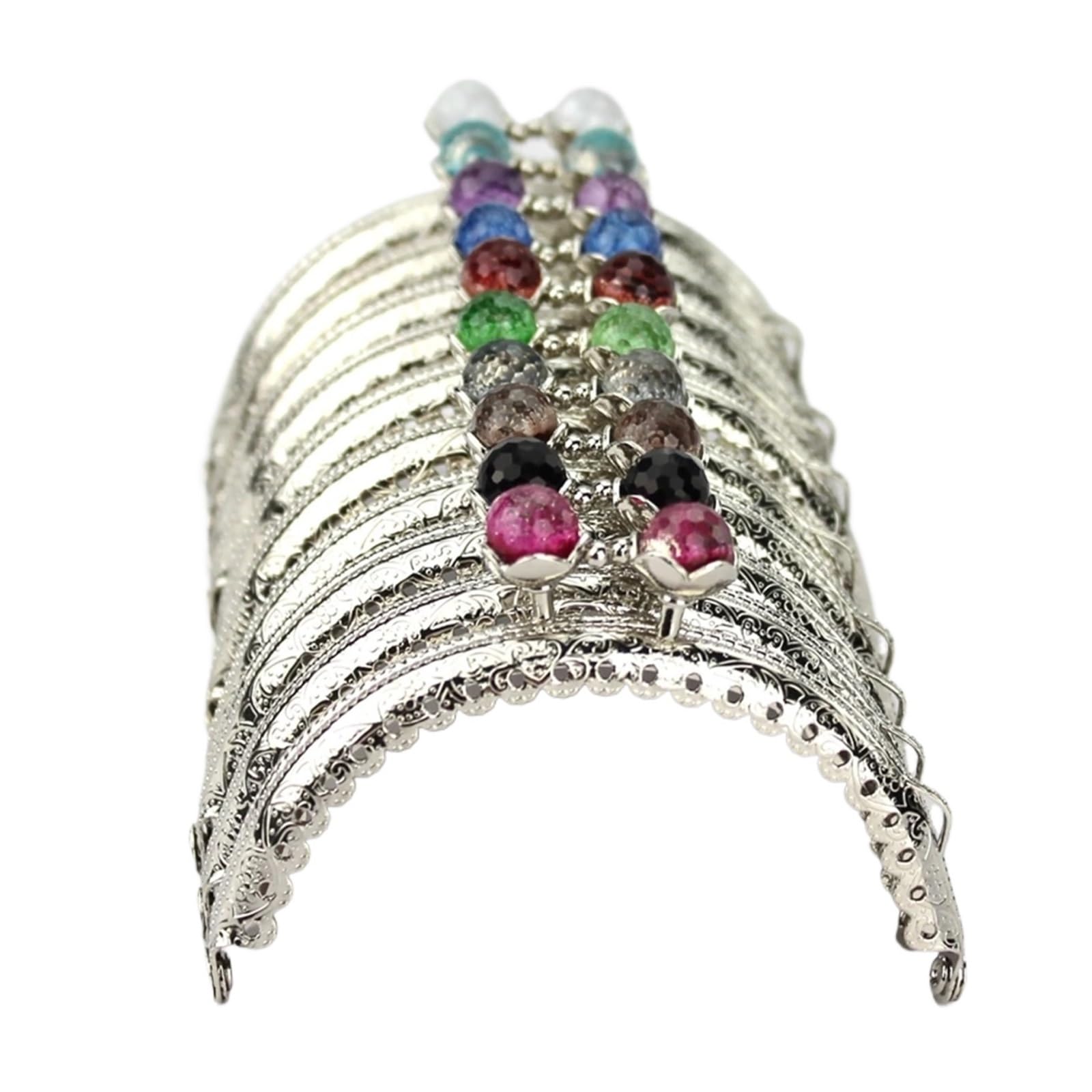 PVUVTNAHW 10PCS 8.5cm Colorful Crystal Bead Metal Purse Frame Semicircle Silver Lace Coin Kiss Clasp Lock(A-10PCS)
