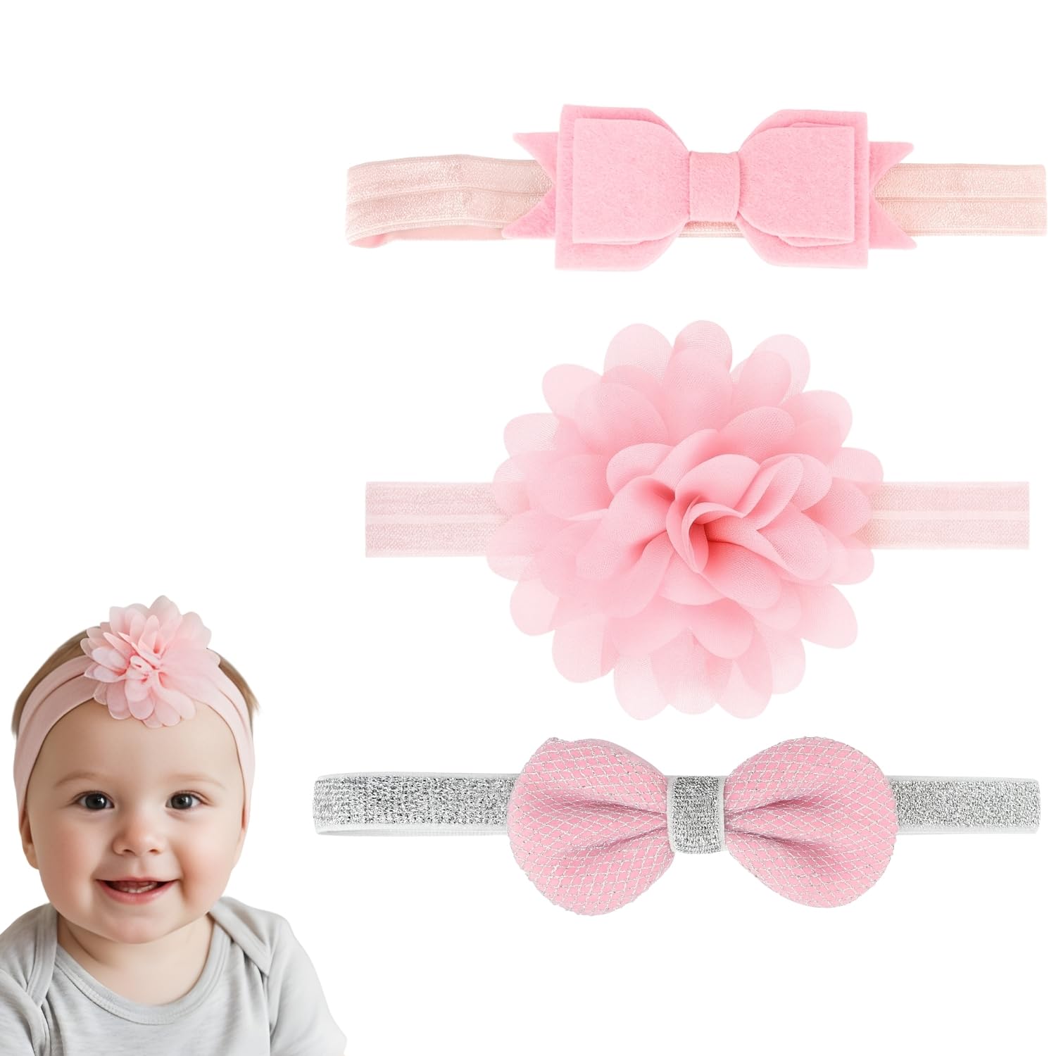 3 Pcs Baby Headbands Super Soft Stretchy & Multicolor Hair Bands Hair Bows Head Wrap Hair Accessories for Baby Girls Newborns Toddlers (Multicolor-5)-image-41