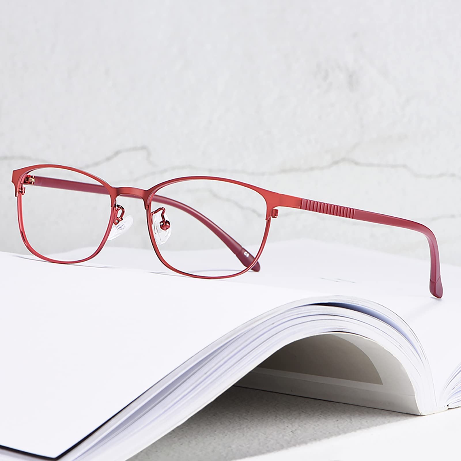 Occhiali da Lettura con Blocco della Luce Blu, Occhiali da Lettura Ultraleggeri Anti-Fatica con Struttura in Metallo, Ottimi per La Lettura di Acquisti di Lavoro(Size:+1.00,Color:Rosa)