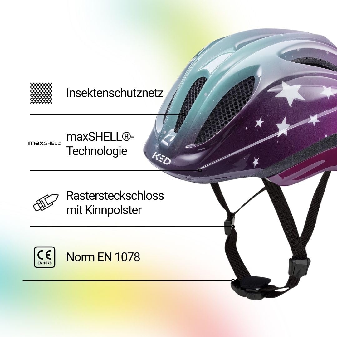 Meggy II Trend 2024 - Casco da bicicletta per bambini, prodotto in Germania, con luce posteriore a LED, solo 220 g, sistema di regolazione QuickSafe e protezione dagli insetti