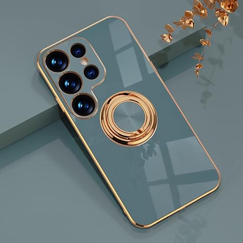 aowner Funda para Samsung Galaxy S23 Ultra Ring Holder Case brillante chapado en oro rosa con soporte de rotación de 360 grados para mujeres y