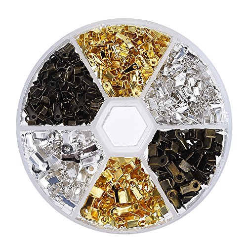 Outus 600 Pieces 2 Size Iron Fold Over Cord Ends Jewelry Findings for Leather