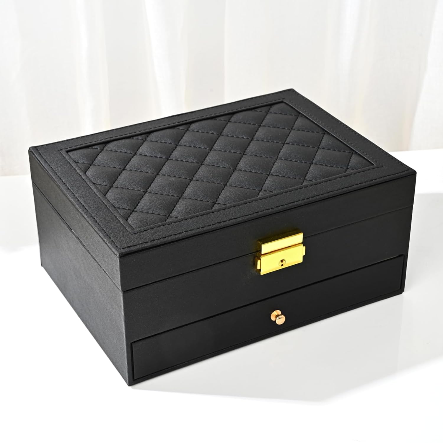 GUOER Jewelry Box for Women Girl Wife - Large PU Leather Jewelry Organizer Storage Case with Two Layers