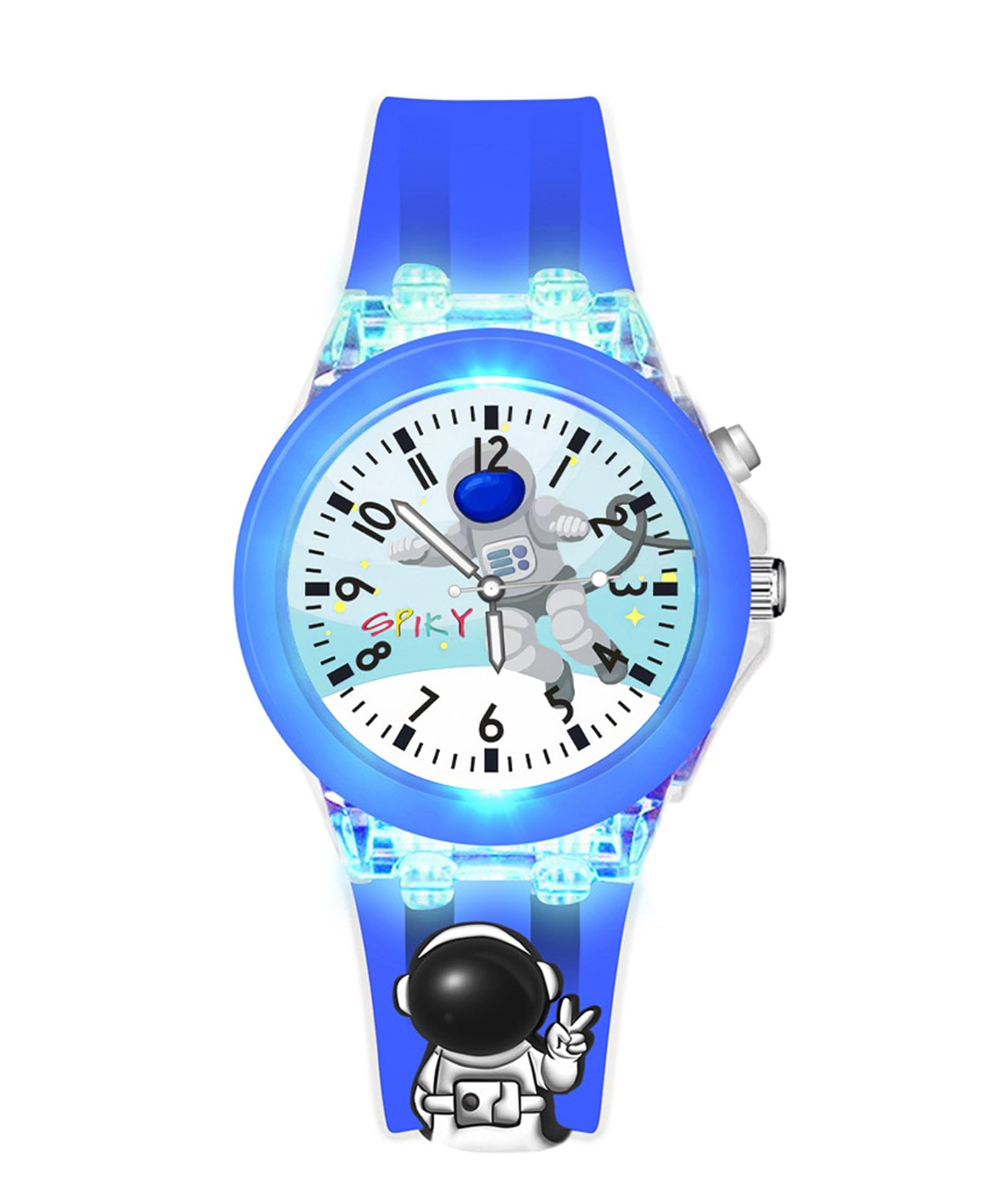 SPIKYAnalog Watch for Kids | 3D Cartoon | 7 Multicolor LED Luminous Lights with Silicone Strap | Unisex Best Birthday Gift | Analogue Wrist Watches for Boys & Girls | Age 3-10 yrs