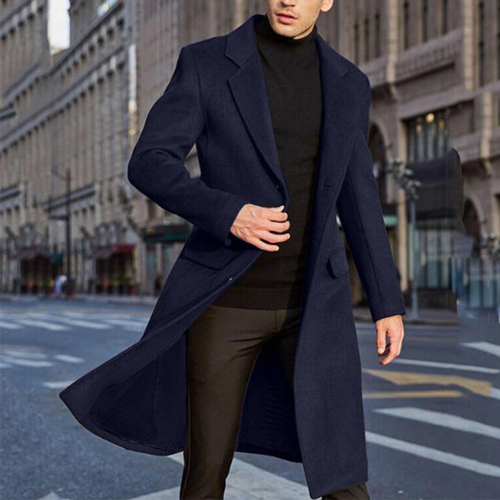 Manteau en Laine pour Homme Long Manteau Vintage Veste en Laine Business Trench Coat Chaud Vêtements avec Boutons Pardessus Parka Coupe Vent Outerwear Blousons
