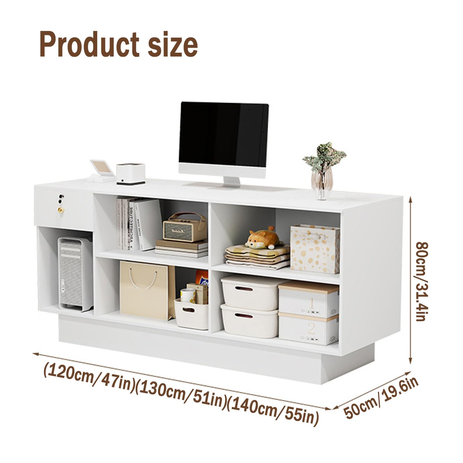 Scrivania piccola con serratura con tavolo da ufficio Ders per sala da lavoro, negozi di abbigliamento e saloni (A 140 cm) - Design moderno e funzionale