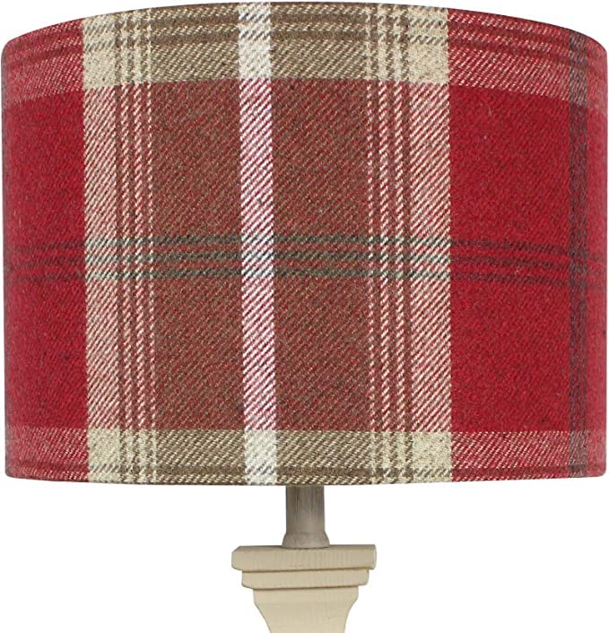 Red Balmoral Tartan Check Drum Lampshade (35 cm Diameter x 21cm High Table/Standard Lamp)