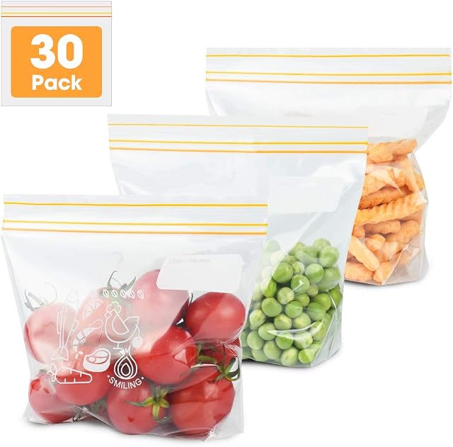Esimlife Sealed Bags Food Storage Freezer Bags Ziplock Bags Pour and Store Bag Reusable Sandwich Bag 30packs (Small)