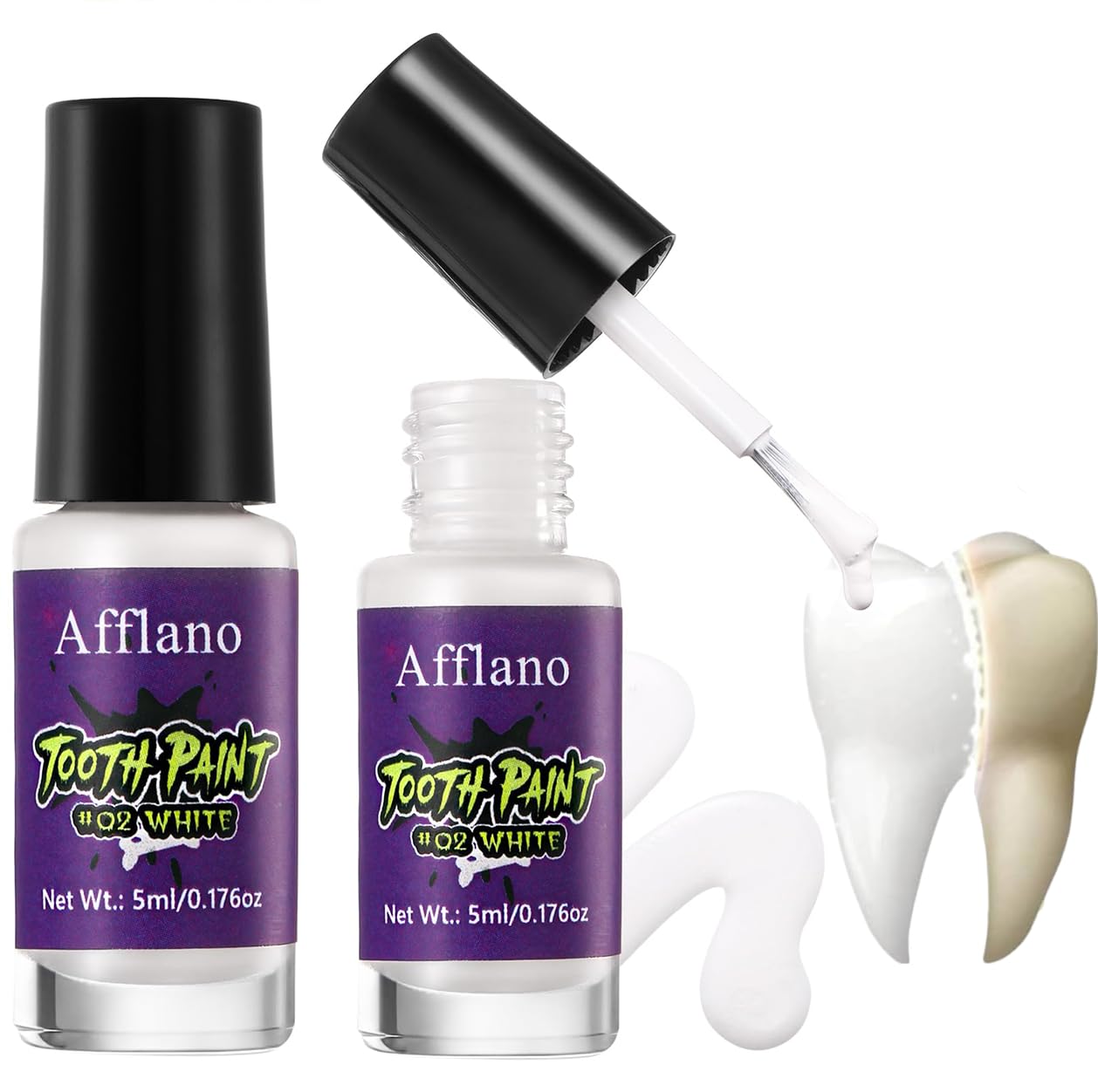 White Tooth Paint, Instant Bright White Teeth Paint Halloween Goth Vampire Tooth Makeup, longlasting Quickly-Dry Tooth Whitening for SFX Cosplay,Stage,Theater and Special Effects Simple for Daliy Use 02 white