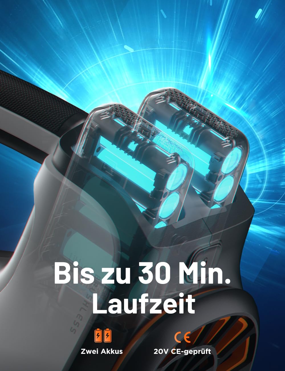 Litheli Laubbläser Akku, 2×4.0 Ah Akkus, 180 km/h, 973 m³/h, für Garten