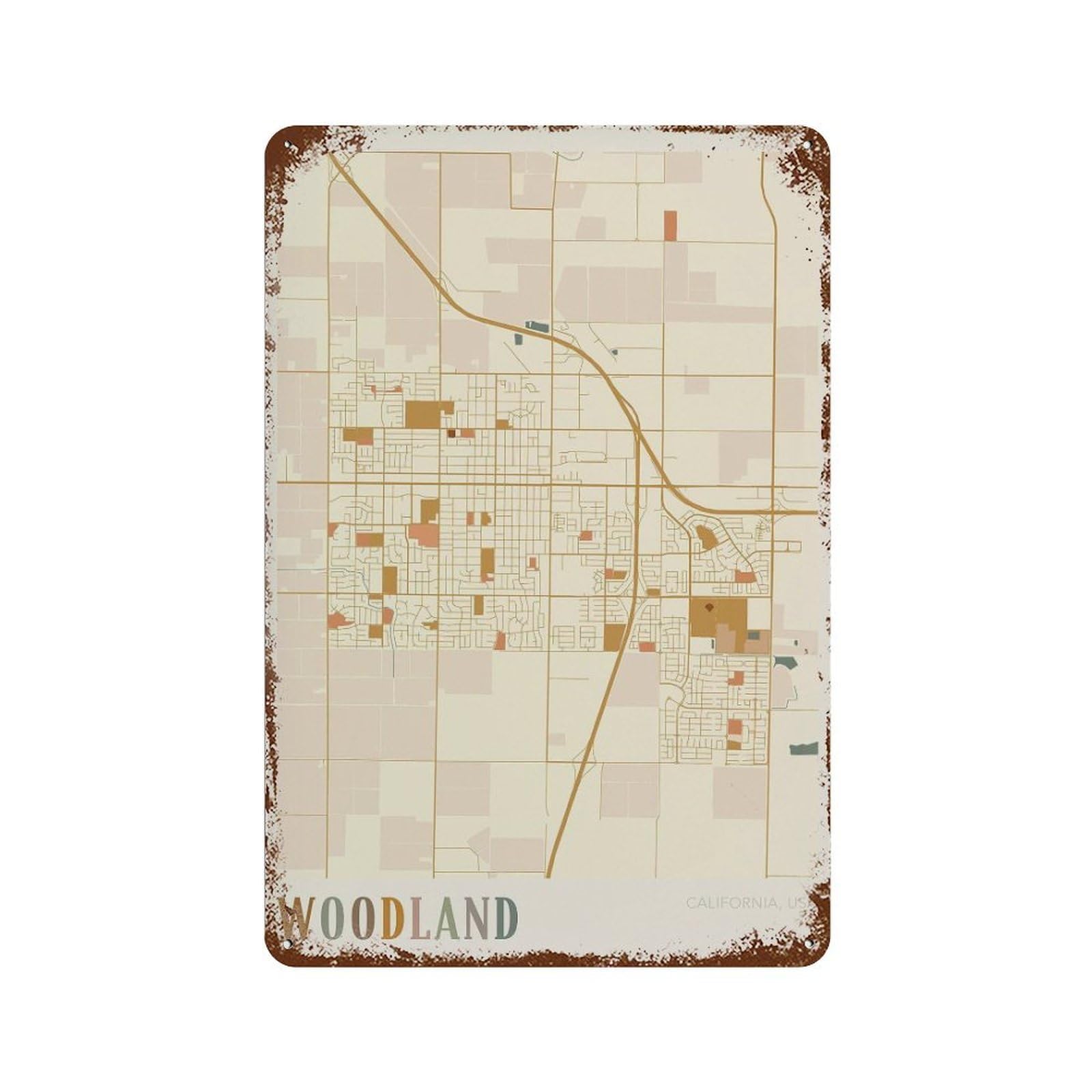 xiaoxiaoshen Woodland Map California Travel Gift Boho Birthday Wall Decor Art Metal Tin Poster Modern Home Decor Art Home Bar Shop Decorations Vintage Sign 30x20cm