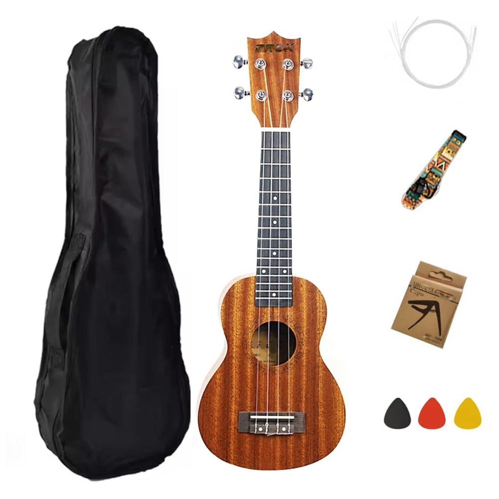 Zestaw Dla Początkujących Ukulele Sopranowe Sapele Wood 21 Cali W Stylu Gitary Hawajskiej Ukulele
