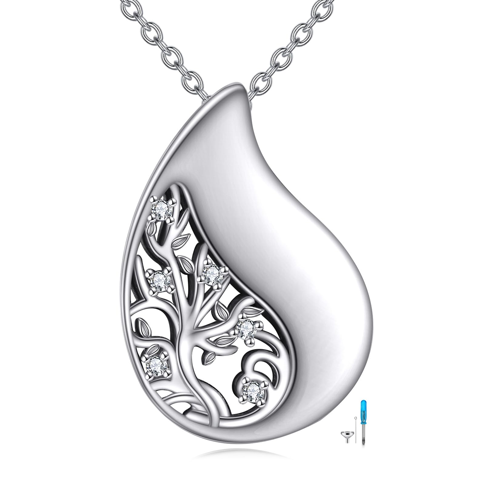 Teardrop Hourglass Urn Necklace for Ashes for Women Sterling Silver Cremation Jewelry Memorial Keepsake Urns Pendant Necklace for Urn Necklaces Ashes
