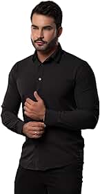Camisa Social Masculina Slim Não Amassa Manga Longa com Elastano Tech