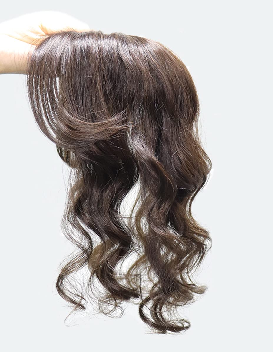 Amazon.com : Curly Human Hair Topper with Side Bangs 8x12cm  display picture 1