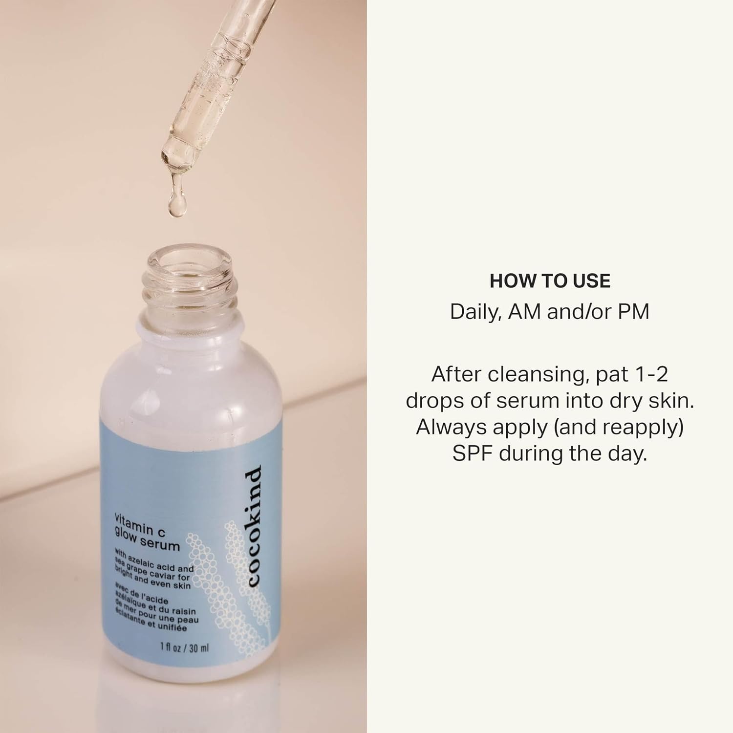 Vitamin C Glow Serum by Cocokind, Brighten Dullness and Improve Skin Tone and Texture, Hydrating Face Serum Formulated for Sensitive Skin, Cruelty Free, Fragrance Free, Vegan, 1 Fl Oz, 3 Pack - Image 4