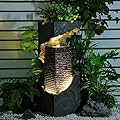 Water Fountain Outdoor Garden 35.4" H Modern Outdoor Fountains and Waterfalls with Lights Flooring Standing Indoor Water Fountains for Garden, Patio, Deck, Backyard, Porch and Home Art Decor