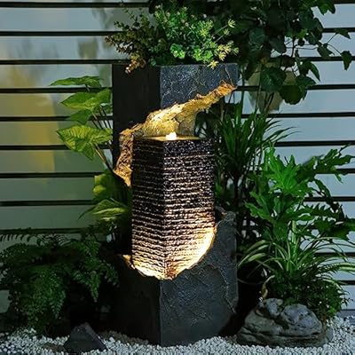 Water Fountain Outdoor Garden 35.4" H Modern Outdoor Fountains and Waterfalls with Lights Flooring Standing Indoor Water Fountains for Garden, Patio, Deck, Backyard, Porch and Home Art Decor