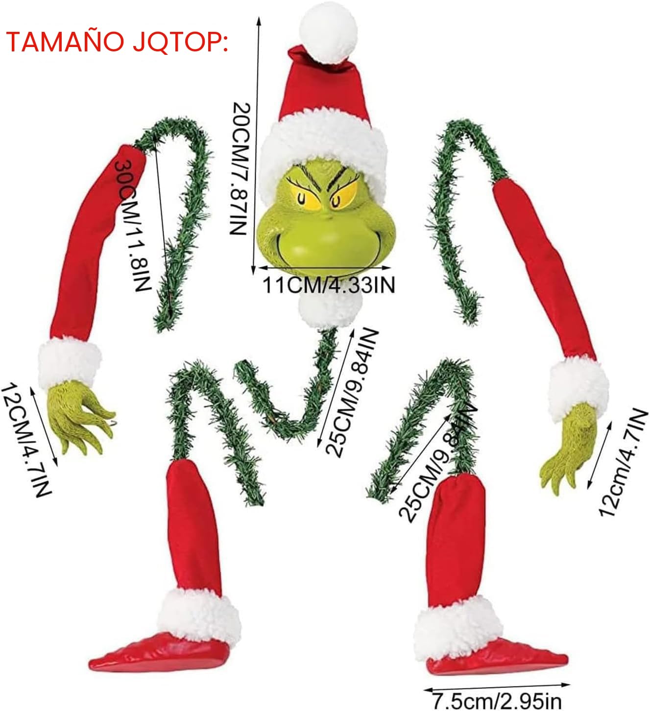 Regalos para decoración de árbol de Navidad, Punta árbol Navidad, Cabeza/Brazo/Pierna Elfo para árbol, Pierna Elfo rellena en la Punta, Ganchos guirnaldas