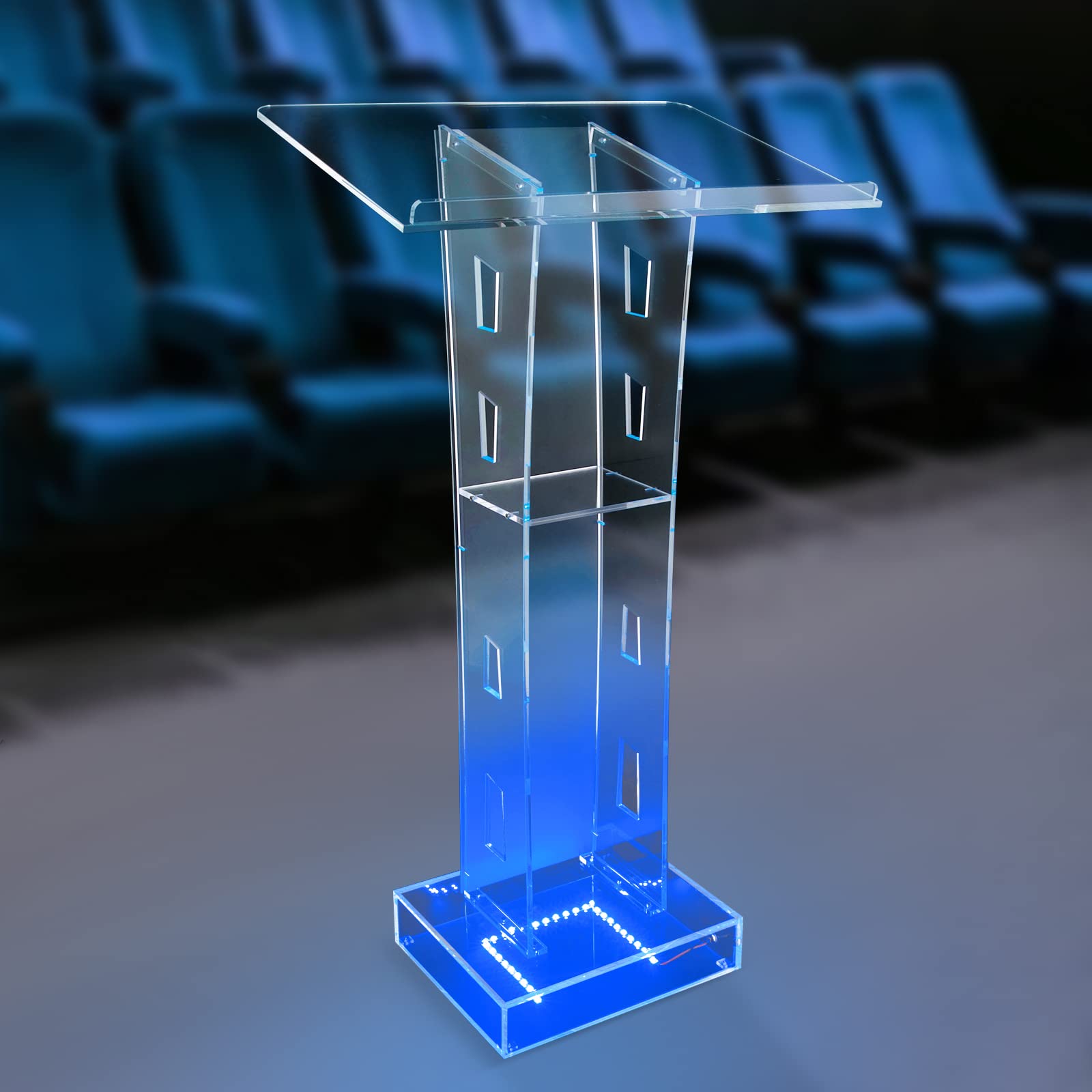 Podium en verre acrylique transparent de 103 cm de haut - Pupitre LED en verre acrylique