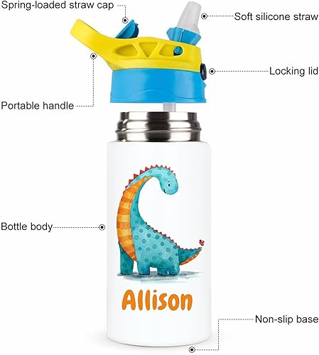 Miniatura 6 de Botella de agua personalizada para niños, niñas, niños, botellas de agua personalizadas de 12 onzas con nombre y tapa de pajilla, tazas de acero