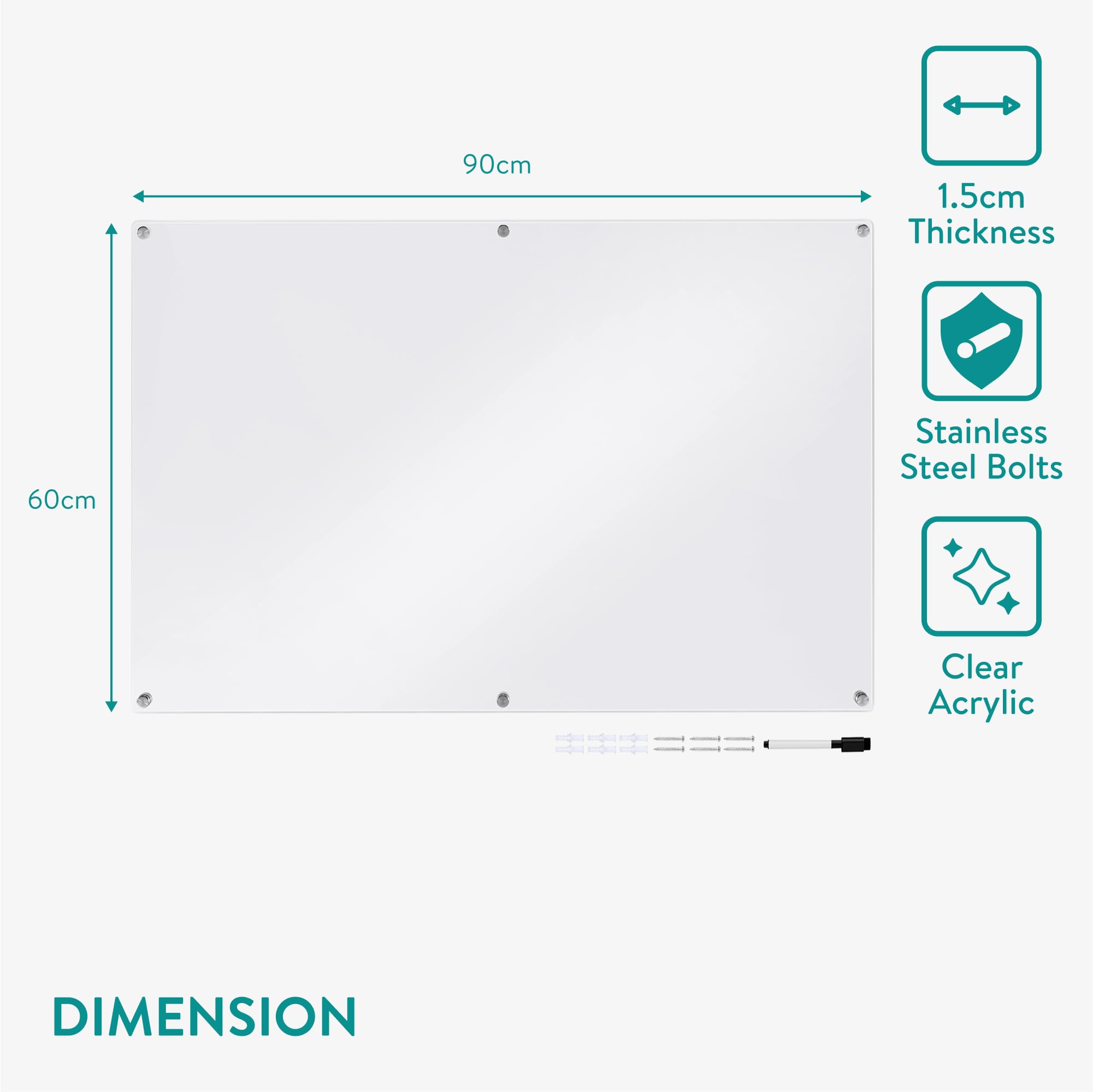 Navaris Pizarra transparente de pared - 1x Tablero de acrílico translúcido con 1x rotulador - Panel para escribir en oficina cocina lista de la compra - 90 x 60 cm