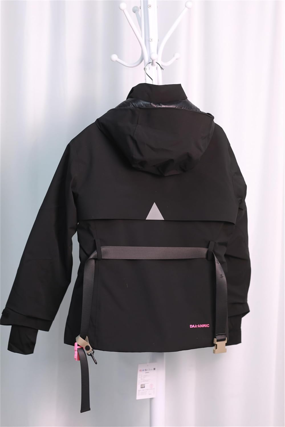 Women's Waterproof Down Skiing Jacket, Thicken Warm Winter Puffer Parka with Hooded, Belted, Thumb Hole, Black