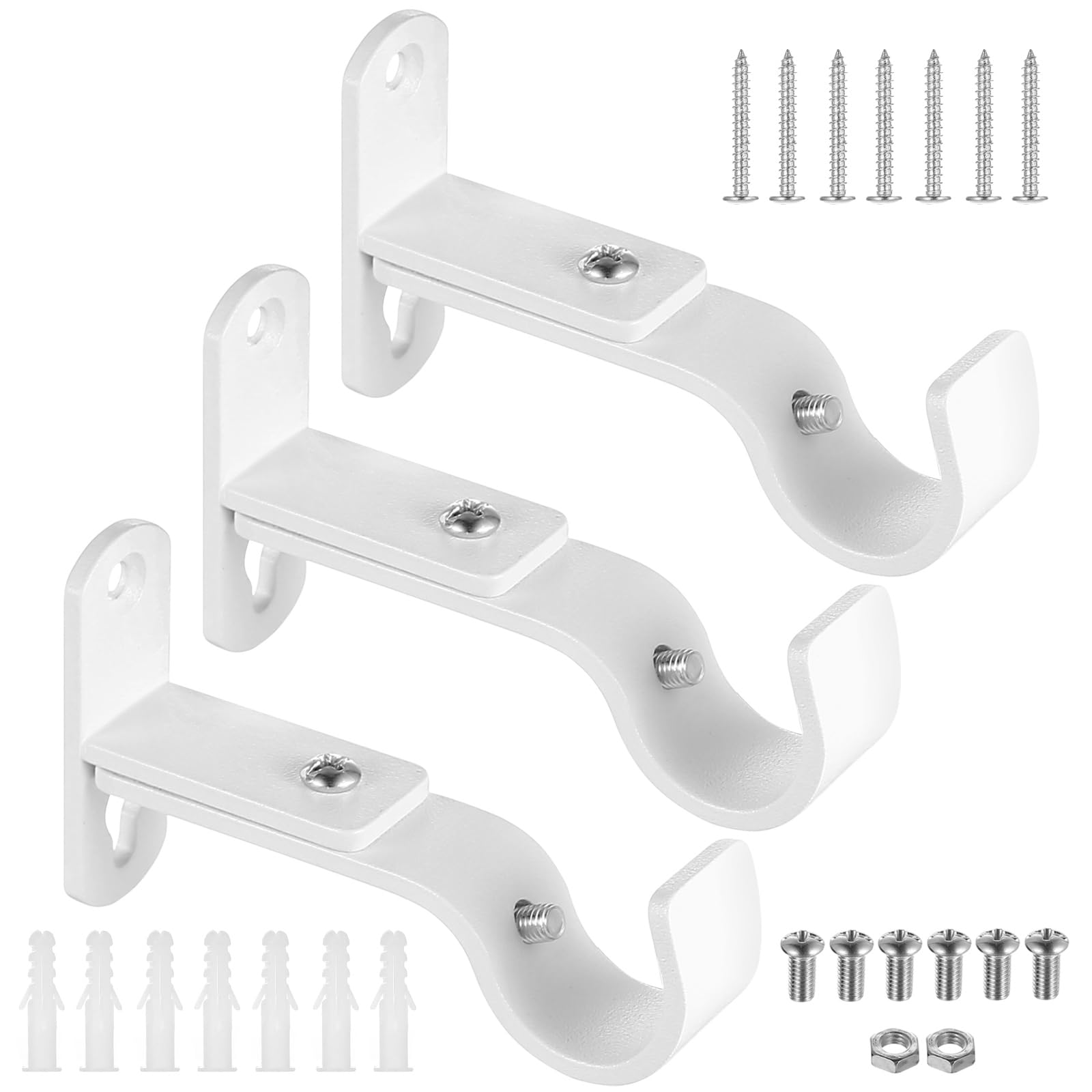 3 Pcs Adjustable Curtain Pole Brackets,White Metal Curtain Pole Holders