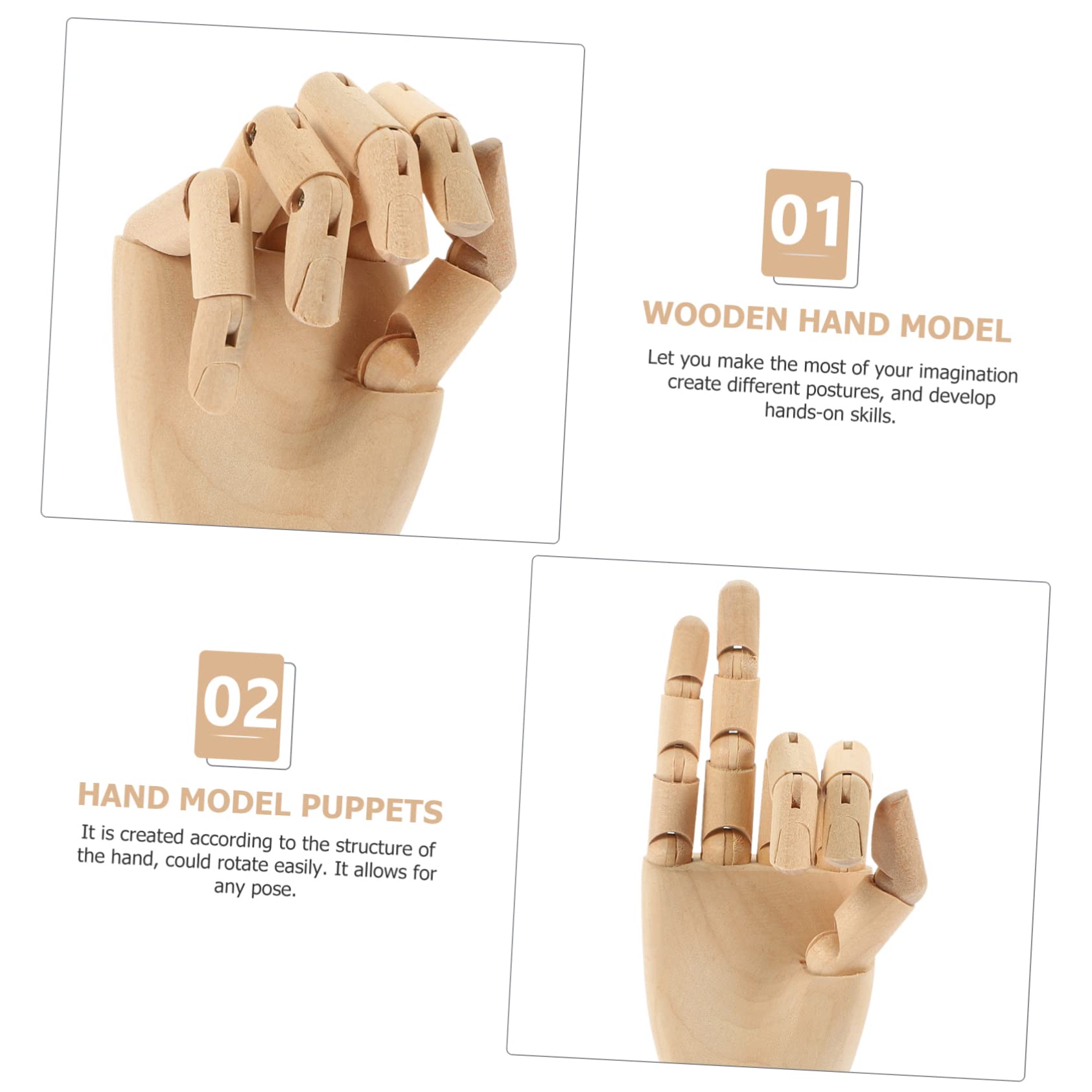 Amosfun 3pièces Modèle De Main Bois Articulé pour Dessin Mannequin Flexible à Doigts Réglables pour Art Décoration Main Droite Outil Esquisse pour Créativité Et Apprentissage