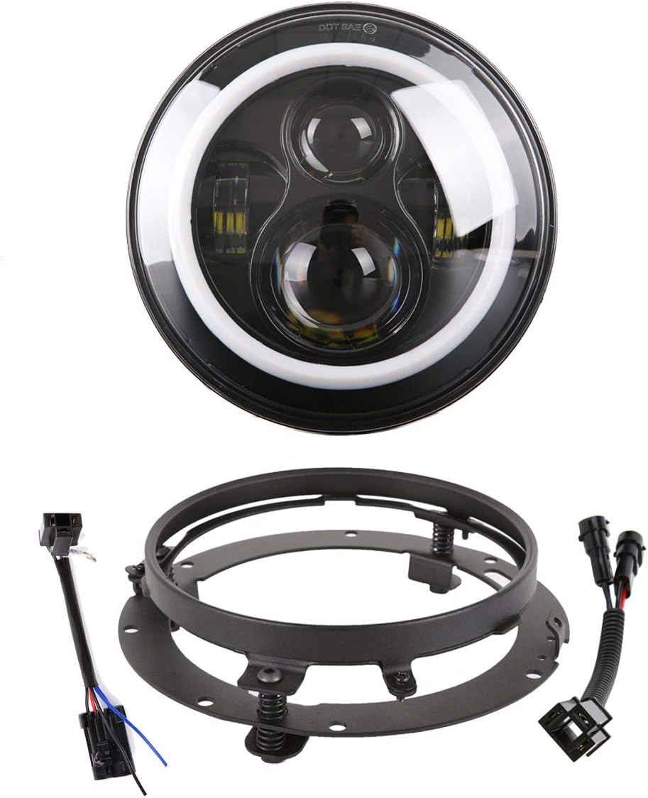 DRL White Halo Bulb Kit 7 Inch LED Headlight+Mounting Bracket For Street Glide Road King Fat Boy Ultra Classic Electra Glide Softail Headlamp Black