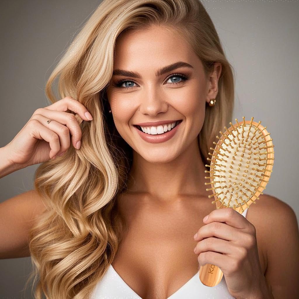 16 Cepillo Bambu Pelo Para El Crecimiento Del Cabello, Peine Madera Natural | Hair Brush Para Desenredar y Masajear El Cuero Cabelludo