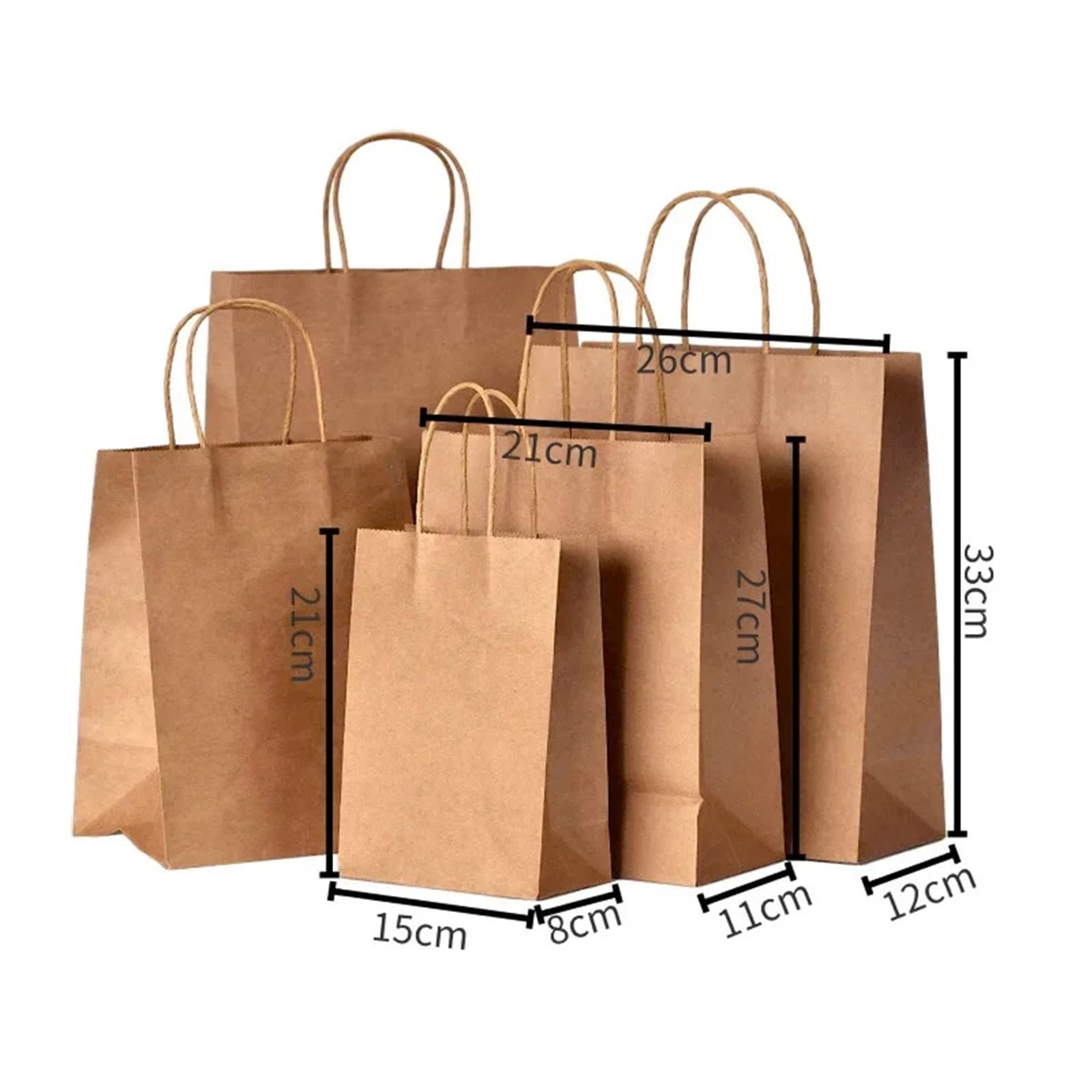 Bolsas Papel Kraft Bolsas de papel marrón con asas, bolsas regalo varios tamaños for compras, for fiestas, for(Brown,13x7x14.5cm-100PCS)