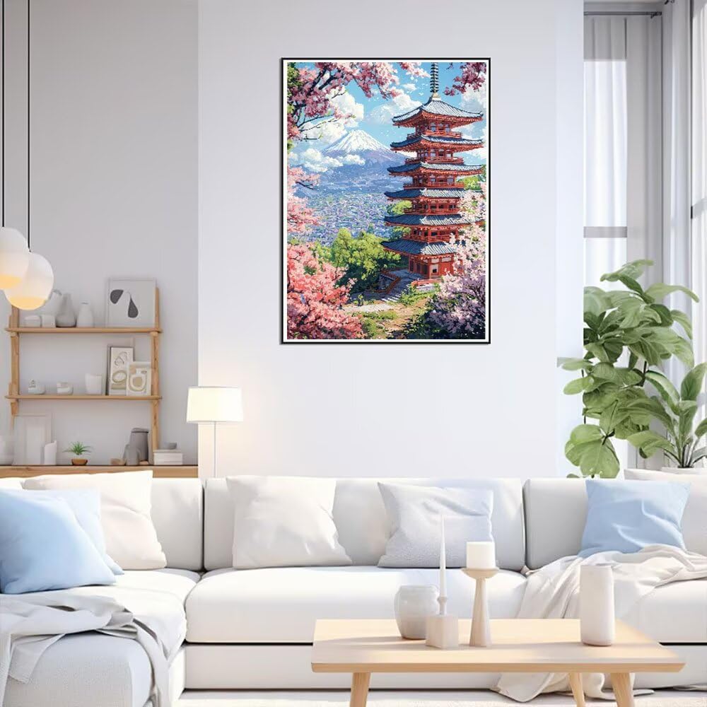 Diamentowe zestawy artystyczne, pełne wiercenie, dla dorosłych, kwiaty wiśni w Japonii, zestaw do malowania diamentowego dla dzieci, DIY, pełne wiercenie, kryształ, haft, rzemiosło, poprawa