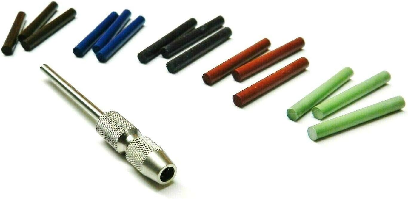 3mm Silicone polishing pins 15PC Assortment Polishing Points of 5 Grades & Chuck Mandrel Made in Germany
