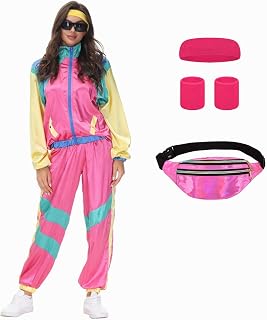 Womens 80s Tracksuit Retro Hip Hop Windbreaker Women Disco Tracksuit Sets Colorblock One Piece Outfits Set