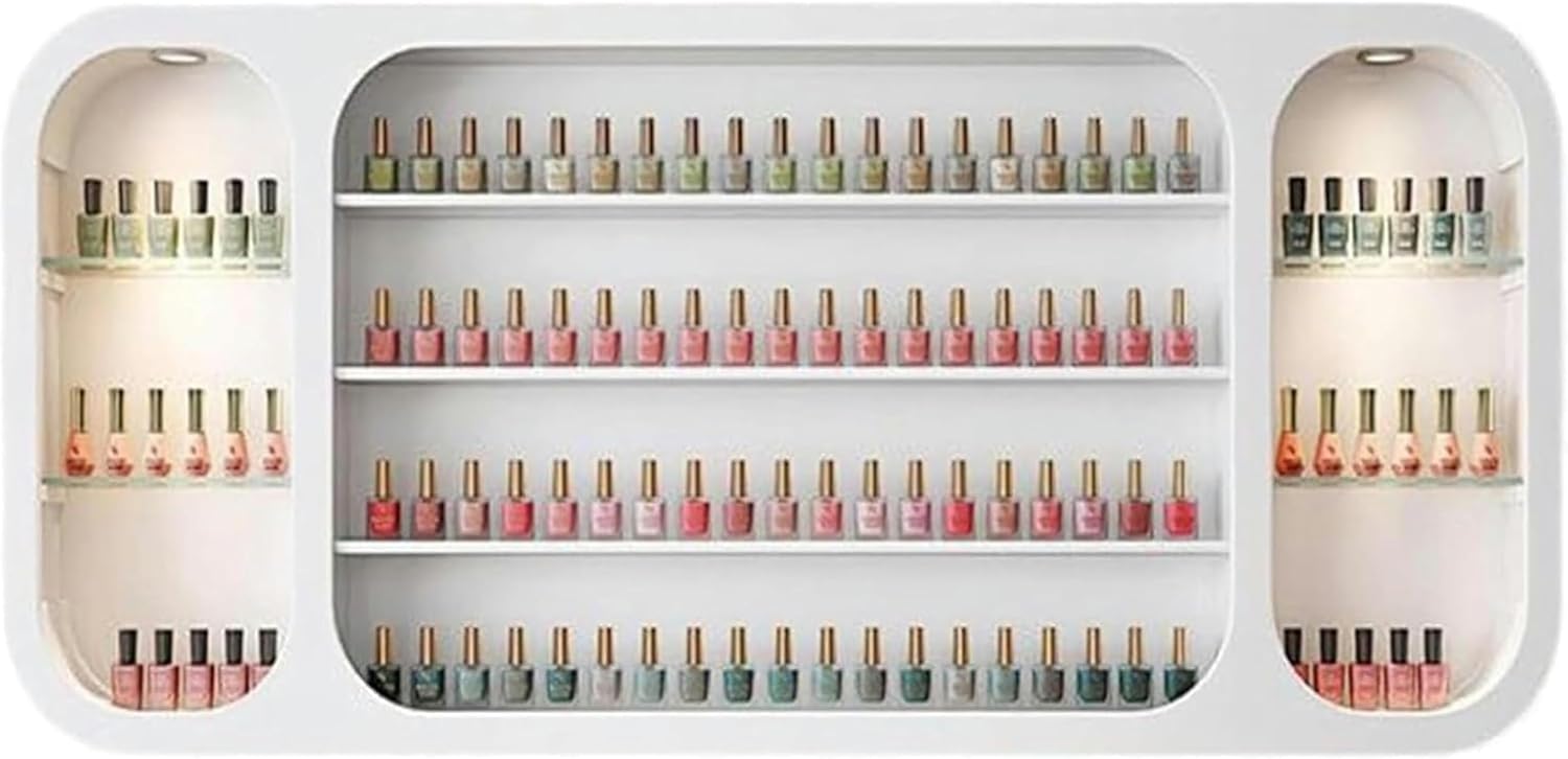 YHJCMBWLBBSH Metal Wall Mounted Nail Polish Storage Racks Wood Floating Shelves Wall Mounted Beauty Salon Essential Oilsstorage Display