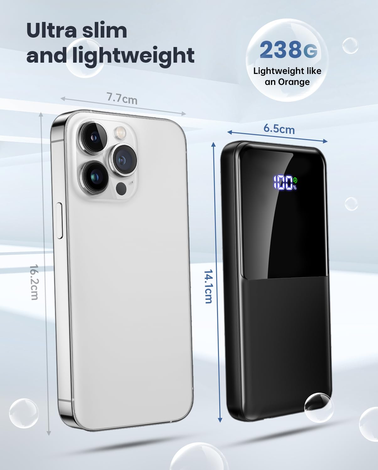 Power Bank 10000mAh Mit 4 Eingebauten Kabeln – 22,5W Schnellladung, 6 Ausgänge, LED Display Für IPhone, Samsung & Mehr