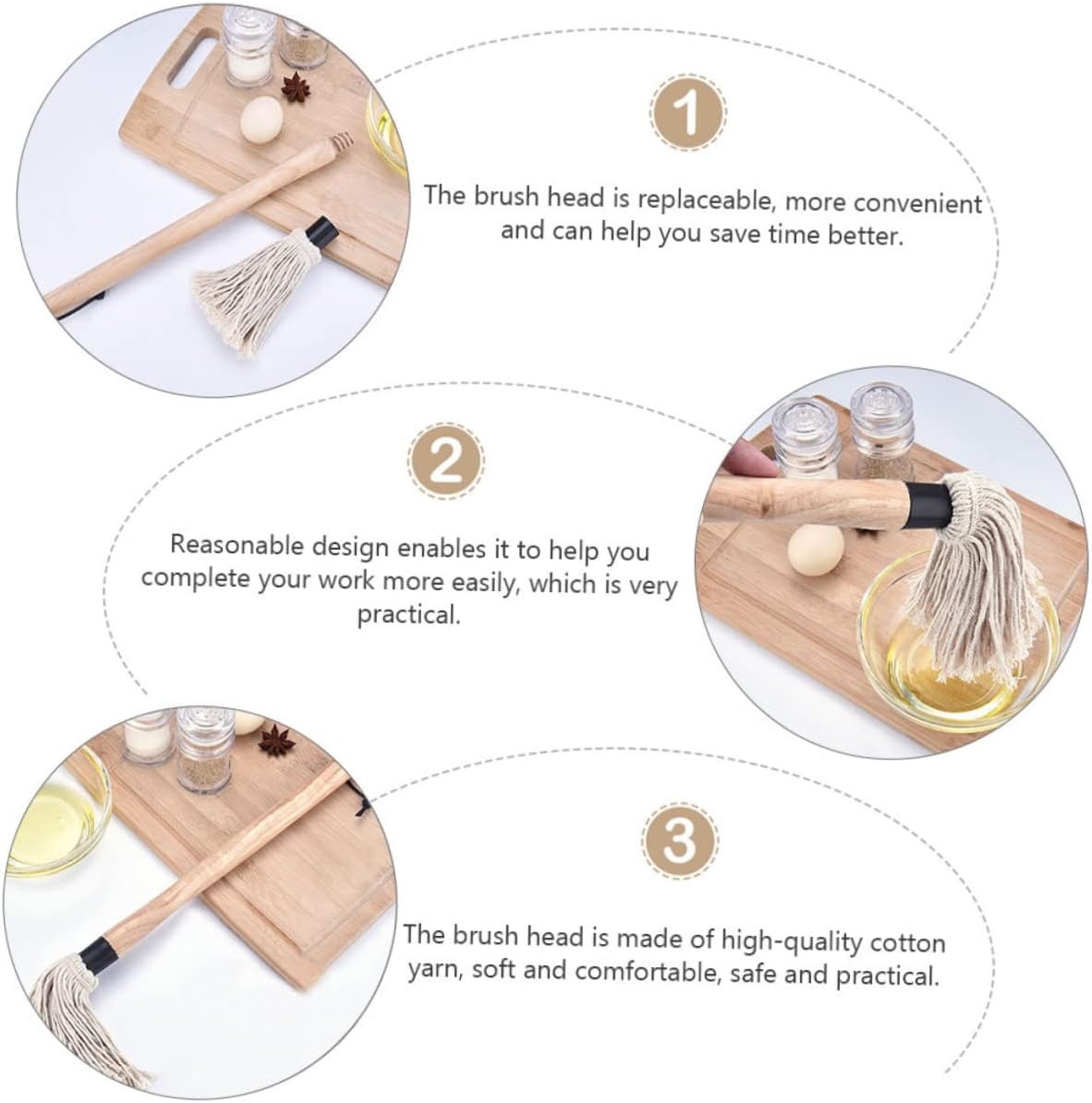 BESPORTBLE 2sets Sauce Basting Brush Handle Replaceable Brush for Bbq Grilling Baking Yarn and Materials Easy to Clean Convenient for Kitchen Use